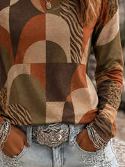 Casual Abstract Crew Neck Long Sleeve T-shirt