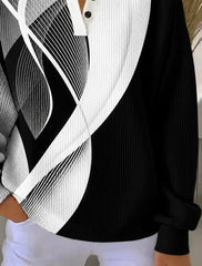 Casual Geometric Henley Collar Long Sleeve Sweatshirt