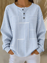 Casual Abstract Stripes Henley Collar Long Sleeve Sweatshirt