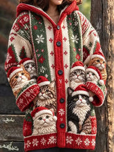Women Christmas Cat Long Sleeve Comfy Casual Cardigan