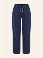 Navy Drawstring Elastic Waist Straight Leg Pants