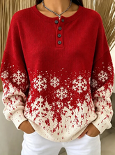 Women Christmas Elegant Henley Collar Casual Spring/Fall Long Sleeve Sweatshirt