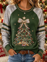 Women Leopard Christmas Tree Sequin Print Long Sleeve Sweatshirt