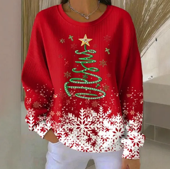 Women Christmas Art Print Casual Crew Neck Sweatshirt