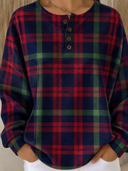 Women Vintage Timeless Geometric Henley Collar Casual Spring Fall Long Sleeve Sweatshirt