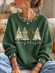Casual Rustic Christmas Crew Neck Long Sleeve Sweatshirt