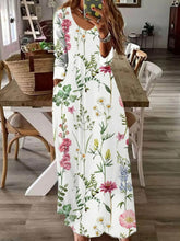 Floral V-neck Long Sleeve Comfy Maxi Dress