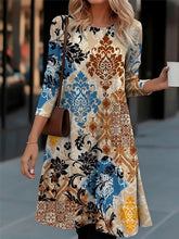 Ethnic Crew Neck Long Sleeve Comfy Mini Dress