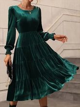 Plain Elegant Crew Neck Long Sleeve A-line Velvet Party Midi Dress