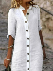Cotton and Linen Plain Casual Dress