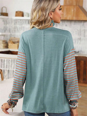 Striped Crew Neck Long Sleeve Loose Blouse