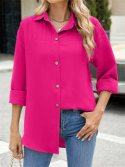 Plain Shirt Collar Long Sleeve Shirt Casual Look