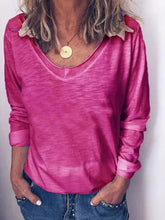 Plain Crew Neck Long Sleeve Basic Blouse