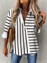 Striped Shirt Collar Long Sleeve Loose Blouse