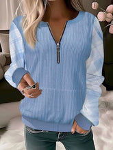 Loose Plaid Crew Neck Zipper Micro-elasticity Casual Sweatshirt