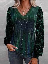 Casual Vintage Sequins V Neck Long Sleeve Loose Blouse