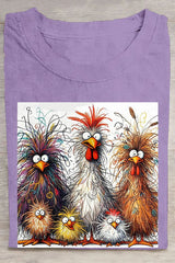 Fashion Casual Cute Chicken Animal Pattern Crew Neck Short Sleeve Cotton T-Shirt
