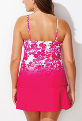 Floral Spaghetti Straps Sweetheart with Side Slit Skirt Tankini