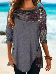 Geometric Print Cowl Neck Casual Long Sleeves Sweatshirt