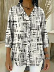 Women's Abstract Pattern Art Print Casual Ruffled Denim Shirt