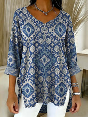 Women's Ethnic-style Pattern Art Print Casual Denim Shirt