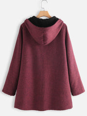 Solid Color Hooded Zipper Long Sleeves Fleece Warm Coat