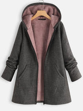 Solid Color Hooded Zipper Long Sleeves Fleece Warm Coat