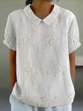 Vintage Floral Print Short Sleeve White Blouse