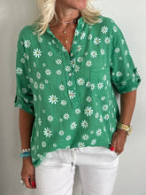Daisy Print Stand Collar Buttons Long Sleeves Blouse