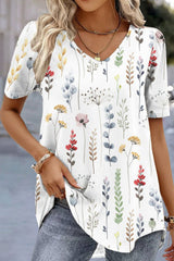 Floral Print V-Neck Short Sleeve T-Shirt