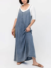 Plain V-neck Sleeveless Pockets Casual Denim Maxi Dress