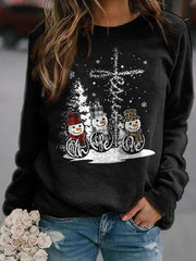 Snowman Print Crew Neck Long Sleeves Sweatshirt