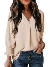 Solid Color V Neck Long Sleeve Loose Blouse