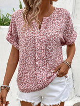 Ditsy Floral Notched Short Sleeve Casual Daily Blouse