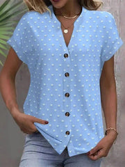 Vintage Polka Dot V-neck Short Sleeve Casual Blouse