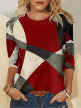 Geometric Print Crew Neck Long Sleeve Loose Casual T-shirt