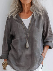 Simple Solid V-neck Long Sleeve Tops