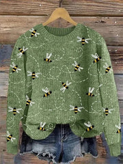 Stylish Funny Bee Art Print Round Neck Long Sleeve Casual Sweater