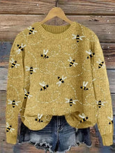 Stylish Funny Bee Art Print Round Neck Long Sleeve Casual Sweater