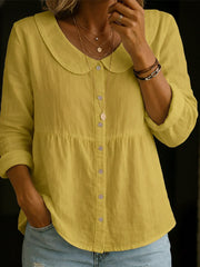 Solid Color Peter Pan Collar Long Sleeve Casual Shirt