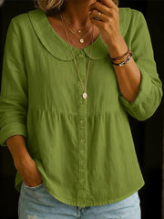 Solid Color Peter Pan Collar Long Sleeve Casual Shirt