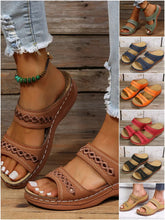 New large size slippers, retro stitching, non-slip round toe wedge heel, comfortable flat sandals for women