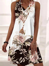 V Neck Floral Print Sleeveless Short Dresses