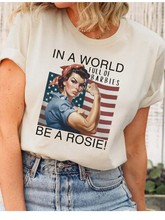 Vintage Rosie the Riveter American Flag Crew Neck Cotton T-Shirt