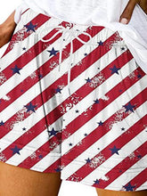 Vintage American Flag Print High-Waisted Drawstring Casual Shorts