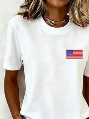 Women Independence Day Flag Print Crew Neck Short Sleeve Casual T-shirt