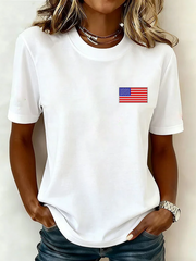 Women Independence Day Flag Print Crew Neck Short Sleeve Casual T-shirt