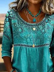 Women Crew Neck Half Sleeve Abstract Print Casual Blouse