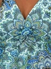 Women V Neck Sleeveless Paisley Print A-Line Midi Dress