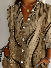 Women Shirt Collar Long Sleeve Abstract Swirl Print Loose Button Up Shirt
